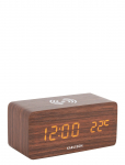 KARLSSON - Alarm Clock Block W. Phone Charger Led Dark Wood Veneer, White Led - &Auml;ratuskellad - W7.1CM