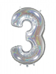 IPK - Number Foil 3 Hologram Silver 70 Cm - Laste s&uuml;nnip&auml;ev - 0