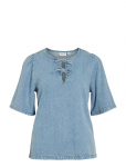 Vila - Vikiki O-Neck 2/4 Tie Denim Top - Teksas&auml;rgid - 34