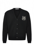 Maison Kitsune - Fox Head Intarsia Merino Cardigan Black/Medium Gre - Kardiganid - M