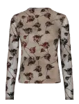 French Connection - Tia Rose Mesh Velvet Burnout Top - Pikkade varrukatega - M