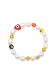 Nialaya - Men's Smiley Face Pearl Bracelet - K&auml;ev&otilde;rud - L 18 cm