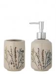 Bloomingville - Bea Soap Dispenser Set, Nature, Stoneware - Seebipumbad ja seebitopsid - ONE SIZE