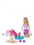 Barbie - Puppy Pool Party Playset With Doll, Pool, Doghouse & Slide, 2 Pet Figures & 6 Accessories - Nukud - ONE SIZE