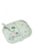 Done By Deer - Foodie Dinner Set W/Suction Tiny Farm Green - Beebin&otilde;ude komplektid - PLATE:22X 18X H 3CM.CUTLERY:12CM.MUG:&Oslash;6.5X H 7CM.MUG:135ML