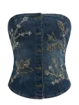 OW Collection - Nova Embellished Denim Top - Varrukateta - XS