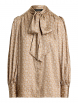 Lauren Ralph Lauren - Geo-Print Twill Tie-Neck Blouse - Pikkade varrukatega - XS