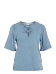 Vila - Vikiki O-Neck 2/4 Tie Denim Top - Teksas&auml;rgid - 38