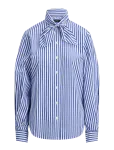 Lauren Ralph Lauren - Striped Cotton Broadcloth Tie-Neck Shirt - Pikkade varrukatega - 40