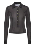 GANNI - Sheer Mesh Jersey Buttoned Collar Top - Pikkade varrukatega - 42