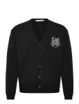 Maison Kitsune - Fox Head Intarsia Merino Cardigan Black/Medium Gre - Kardiganid - XL