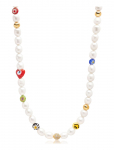 Nialaya - Men's Smiley Face Pearl Choker With Assorted Beads - Kaelakeed - ONE SIZE 51 cm