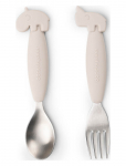 Done By Deer - Easy-Grip Spoon And Fork Set Deer Friends Sand - S&ouml;&ouml;giriistad - H:14.4CM