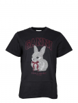 Ganni - Grey Bunny T-Shirt - L&uuml;hikeste varrukatega - S
