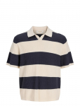 Jack & Jones - Jorliam Knit Stripe Split Neck Styd Ss26 - L&uuml;hikeste varrukatega kootud polos&auml;rgid - XXL