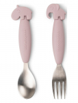Done By Deer - Easy-Grip Spoon And Fork Set Deer Friends Powder - S&ouml;&ouml;giriistad - H:14.4CM