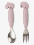 Done By Deer - Easy-Grip Spoon And Fork Set Deer Friends Powder - S&ouml;&ouml;giriistad - H:14.4CM