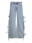 Monki - Imoo Low Rise Loose Wide Leg Bow Jeans - Laiad - 26