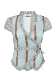 Laagam - Atena Turquoise Striped Wrapblouse - L&uuml;hikeste varrukatega - S