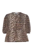Ganni - Printed Cotton Poplin Peplum Blouse - L&uuml;hikeste varrukatega - 38