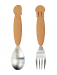 Done By Deer - Easy-Grip Spoon & Fork Set Sea Friends Mustard - S&ouml;&ouml;giriistad - ONE SIZE