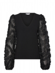 Bubbleroom - 3D Floral Sleeve V-Neck Top - Pikkade varrukatega - 32-34