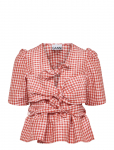 Ganni - Crinkled Taffeta Check Tie Strap Blouse - L&uuml;hikeste varrukatega - 34