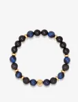 Nialaya - Men's Wristband With Blue Tiger Eye, Black Agate, Lava Stone - K&auml;ev&otilde;rud - L 18 cm