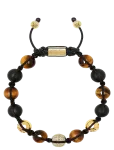 Nialaya - Men's Beaded Bracelet With Gold, Cz Diamond, Matte Onyx, And Brown Tiger Eye - K&auml;ev&otilde;rud - M