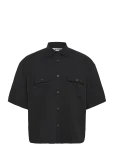 Weekday - Boxy Short-Sleeved Cotton Shirt - L&uuml;hikeste varrukatega s&auml;rgid - M