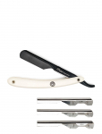 Parker - Ptawk - Adjustable Push With 3 Blade Option White Handle Barber/Straight Razor - Pardlid - ONE SIZE