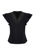 Lauren Ralph Lauren - Lace-Trim Jersey Flutter-Sleeve Tee - L&uuml;hikeste varrukatega - XS