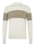 Davida Cashmere - Man Open Collar One Stripe - Pikkade varrukatega kootud polos&auml;rgid - S