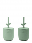 Done By Deer - Peekaboo Straw Cup 2-Pack Wally Green - Nokaga tasssid - CUP:&Oslash;7X H 7CM.STRAW:13.5CM