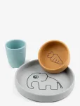 Done By Deer - Silicone Dinner Set Elphee Grey/Mustard/Blue - &Otilde;htus&ouml;&ouml;gikomplektid - PLATE:&Oslash;18X H 2.5CM.BOWL:&Oslash;10X H 3.5CM.MUG:&Oslash;6.6X H 7.5CM