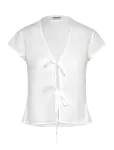 Weekday - Tie-Front V-Neck Cotton Blouse - Varrukateta - XS