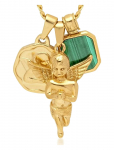Nialaya - Men's Gold Talisman Necklace With Angel And Malachite Pendant - Kaelakeed - 22"