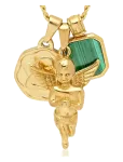 Nialaya - Men's Gold Talisman Necklace With Angel And Malachite Pendant - Kaelakeed - 22"