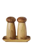 Aida - Raw Teak - Small Ceramic Grinder Set With Tray Grinder H13.4Xd6.0 Cm. / Tray L17Xw10Xh1.9Cm. - V&uuml;rtsiveskid - H:13.4CM