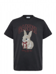 Ganni - Grey Bunny T-Shirt - L&uuml;hikeste varrukatega - XXS