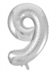 Joker - Foil Balloon Number 9 Silver 86 Cm - Peotarbed - 86 cm