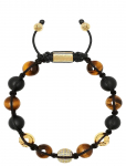 Nialaya - Men's Beaded Bracelet With Gold, Cz Diamond, Matte Onyx, And Brown Tiger Eye - K&auml;ev&otilde;rud - L