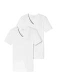 Schiesser - Short-Sleeve Shirts, 2-Pack, Deep V-Neck, White &ndash; 95/5 - L&uuml;hikeste varrukatega - L