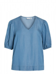 Vila - Vitea V-Neck 2/4 Denim Top - Teksas&auml;rgid - 36