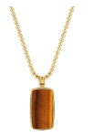 Nialaya - Tiger Eye Dog Tag Necklace In Gold - Kaelakeed - 22