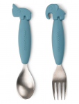 Done By Deer - Easy-Grip Spoon And Fork Set Deer Friends Blue - S&ouml;&ouml;giriistad - H:14.4CM