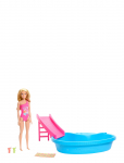 Barbie - Doll And Pool Playset, Blonde With Pool, Slide, Towel And Drink Accessories - Nukud - ONE SIZE
