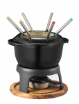 Dorre - Foni Fondue Cast Iron Enamelled Black Acacia Wood Tray 21*18.4*9.8 Cm - Fond&uuml;&uuml;komplektid - 4 L