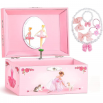 Balletimuusikaga ehetekarp roosa tantsiva ballerina figuuriga, ballerina muusikakarp, roosa ballerina ehete karp