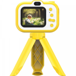 Lastel digitaalne kaamera koos statiiviga, kollane laste kaameram&auml;nguasi, laste fotoaparaat, laste digifotoaparaat
